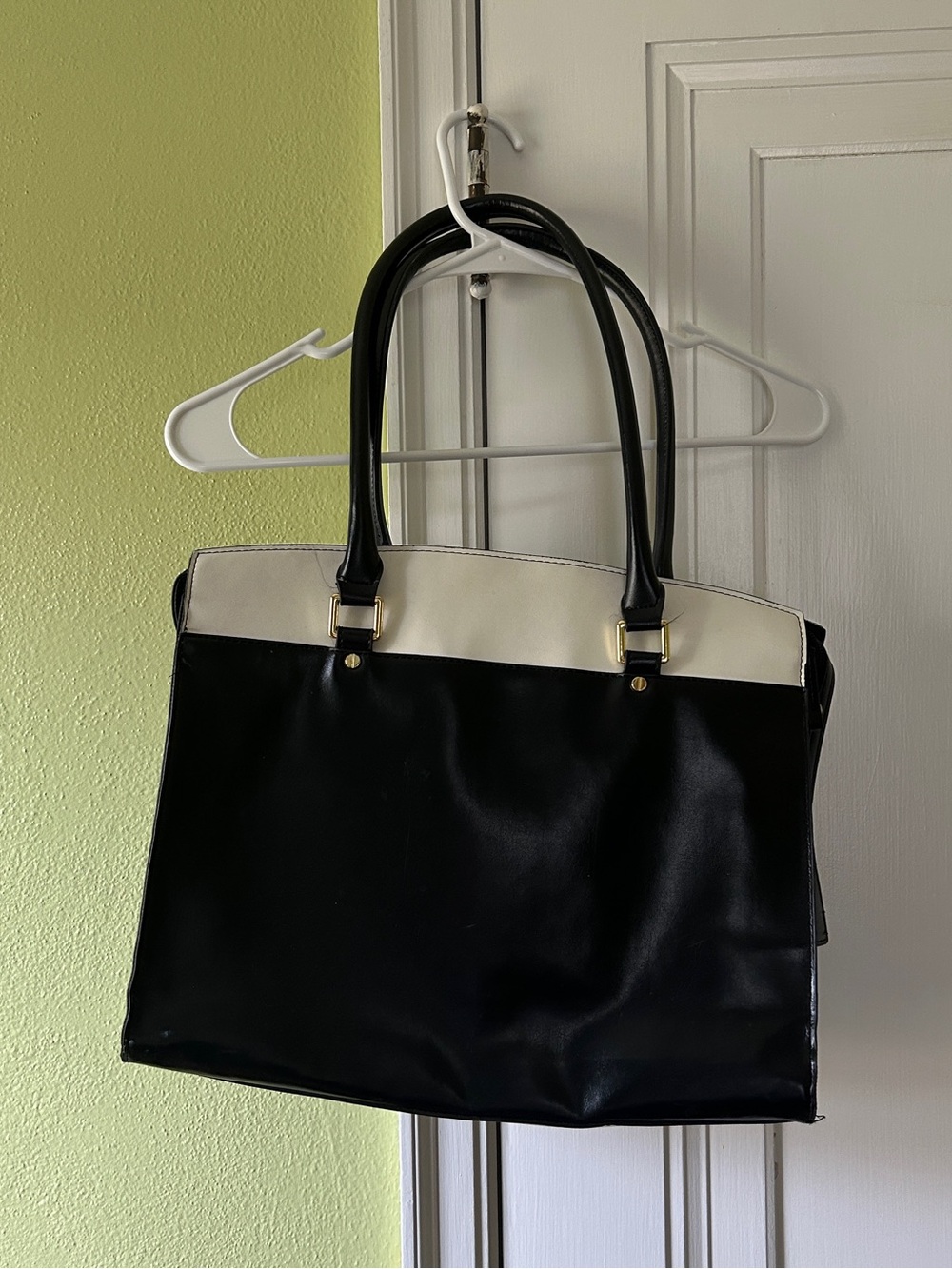 Vintage Merona Black and Cream Two-Tone Tote